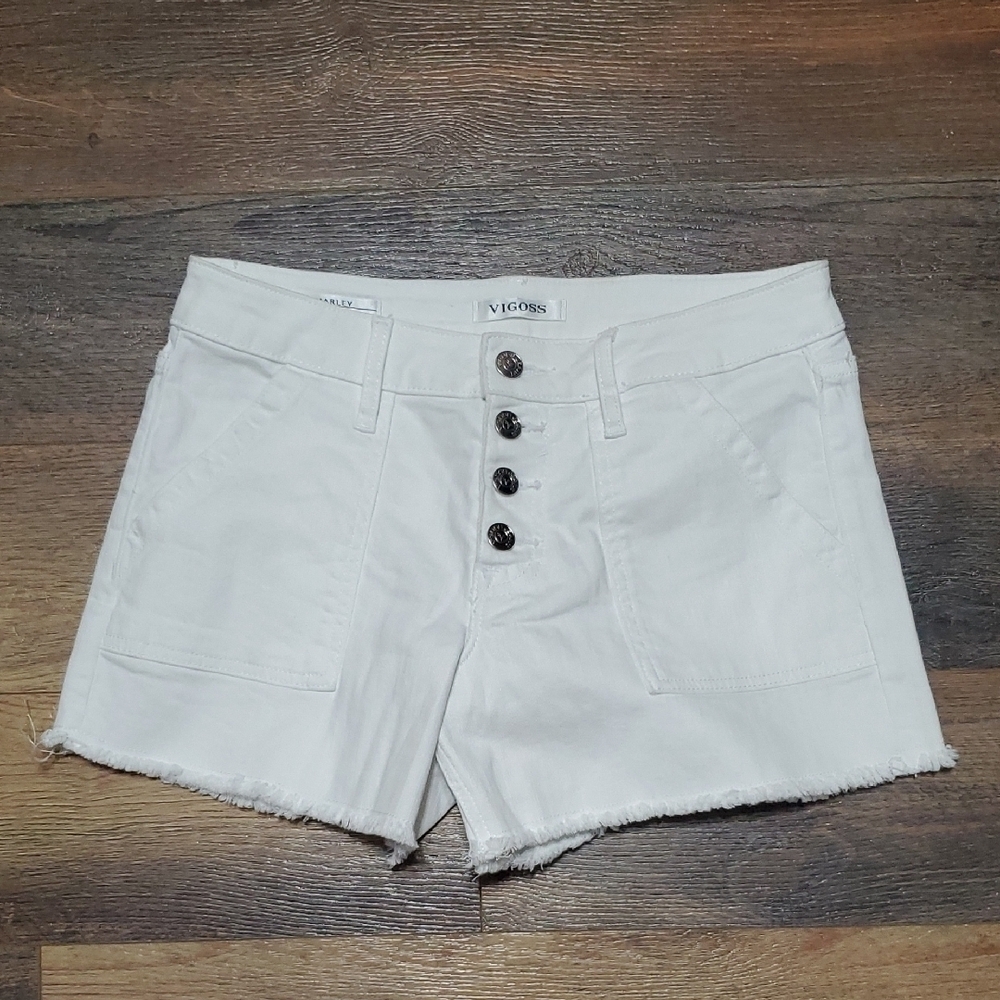 Vigoss White Jean Matley Shorts High-Waisted Frayed Hem